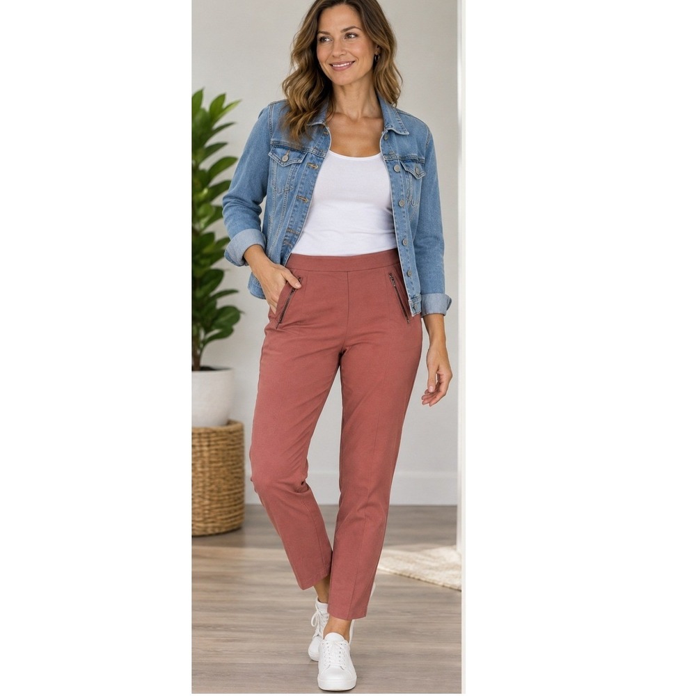 2/$30 Michel Studio Women Pants 20 Rose Pink Tapered Leg Zipper Pocket Stretch